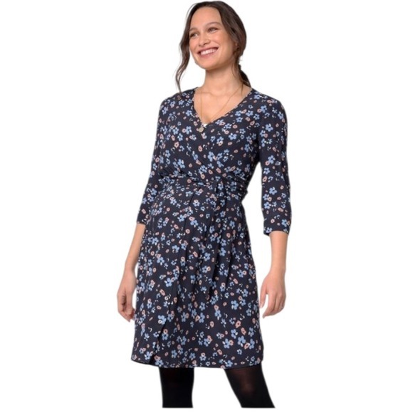 Seraphine Joy Button Down Wrap Maternity Nursing Dress Black Floral‎ Size 4 - Picture 1 of 7